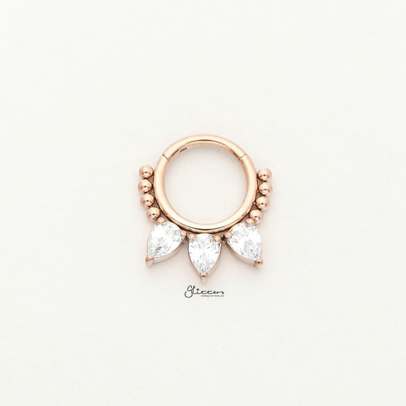 Pear CZ Hinged Segment Hoop Ring - Rose Gold-Body Piercing Jewellery, Cartilage, Cubic Zirconia, Daith, Septum Ring-ns0114-rg1_800-Glitters