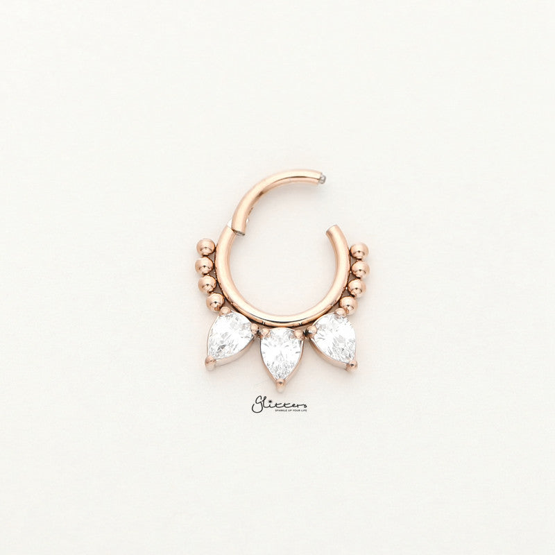 Pear CZ Hinged Segment Hoop Ring - Rose Gold-Body Piercing Jewellery, Cartilage, Cubic Zirconia, Daith, Septum Ring-ns0114-rg2_800-Glitters