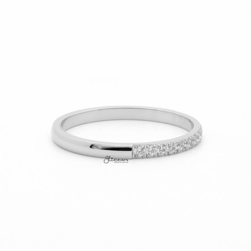 Stainless Steel 15 CZ Inlay Band Ring - Silver-Cubic Zirconia, Jewellery, Rings, Stainless Steel, Stainless Steel Rings, Women's Jewellery, Women's Rings-rg0146_3__1-Glitters