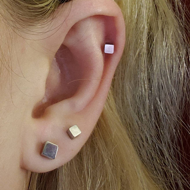 18K Gold IP Stainless Steel Cube Stud Earrings-3mm | 4mm-earrings, Jewellery, Men's Earrings, Men's Jewellery, Stainless Steel, Stud Earrings, Women's Earrings-sample-Glitters