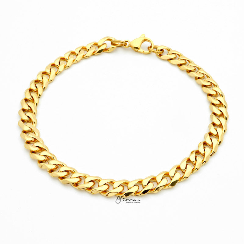 18K Gold I.P Stainless Steel Beveled Cuban Chain Bracelet - 7mm Width-Bracelets, Jewellery, Men's Bracelet, Men's Jewellery, Stainless Steel, Stainless Steel Bracelet-sb0006-1-Glitters