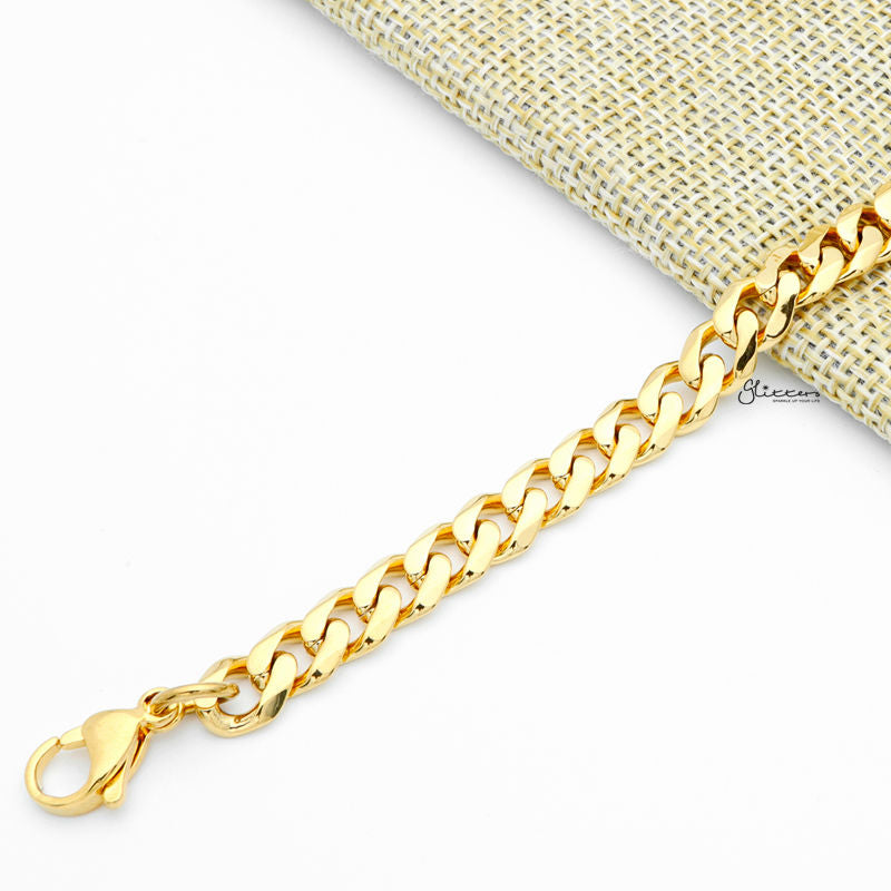 18K Gold I.P Stainless Steel Beveled Cuban Chain Bracelet - 7mm Width-Bracelets, Jewellery, Men's Bracelet, Men's Jewellery, Stainless Steel, Stainless Steel Bracelet-sb0006-2-Glitters