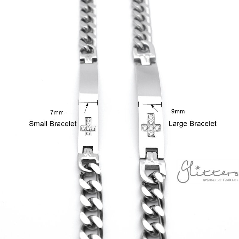 Stainless Steel Men's ID Bracelet with Cubic Zirconia Cross-Bracelets, Cubic Zirconia, Engravable, ID Bracelet, Jewellery, Men's Bracelet, Men's Jewellery, Stainless Steel, Stainless Steel Bracelet-sb0024_3__New-Glitters