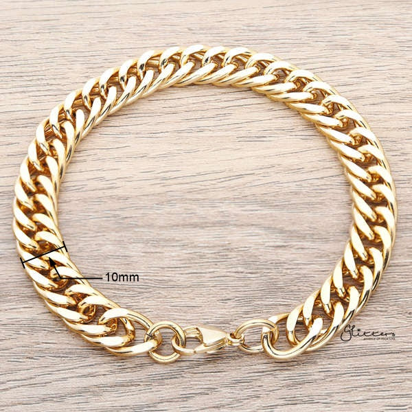 18K Gold I.P Stainless Steel Curb Link Chain Bracelet - 10mm Width-Bracelets, Jewellery, Men's Bracelet, Men's Jewellery, Stainless Steel, Stainless Steel Bracelet-sb0043-02_600_New-Glitters