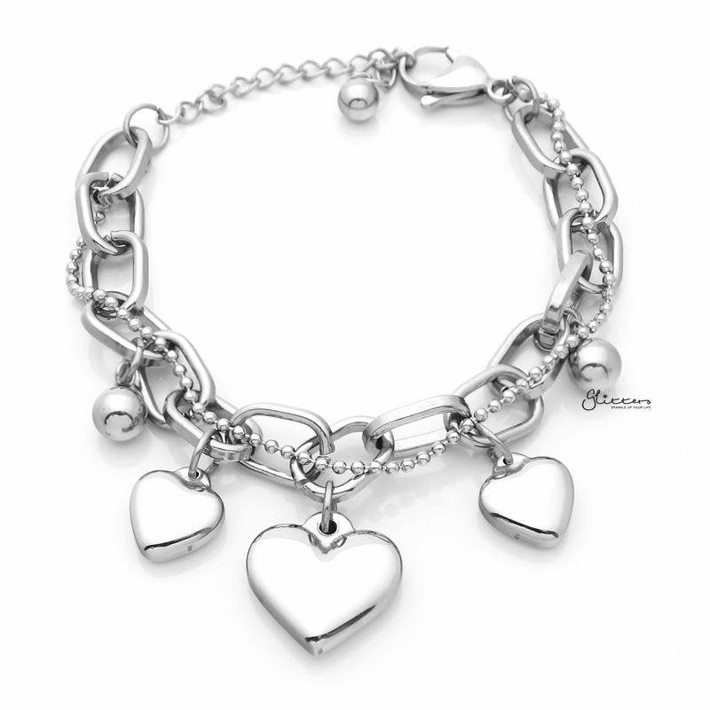 Stainless Steel Women's Bracelet with Dangle Heart Charms - Silver-Bracelets, Jewellery, Stainless Steel, Stainless Steel Bracelet, Women's Bracelet, Women's Jewellery-sb0076-s1_800-Glitters
