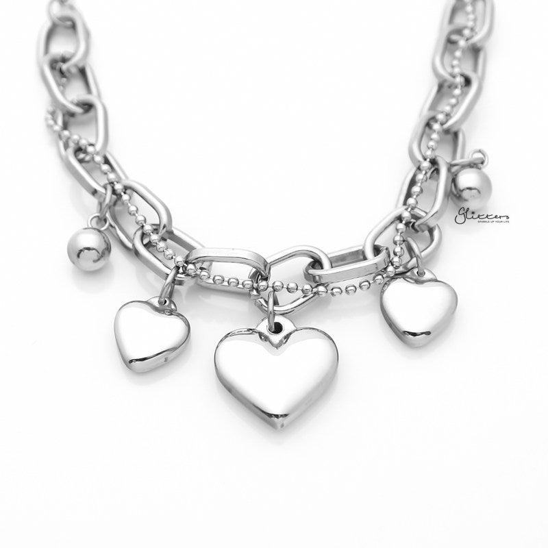Stainless Steel Women's Bracelet with Dangle Heart Charms - Silver-Bracelets, Jewellery, Stainless Steel, Stainless Steel Bracelet, Women's Bracelet, Women's Jewellery-sb0076-s2_800-Glitters