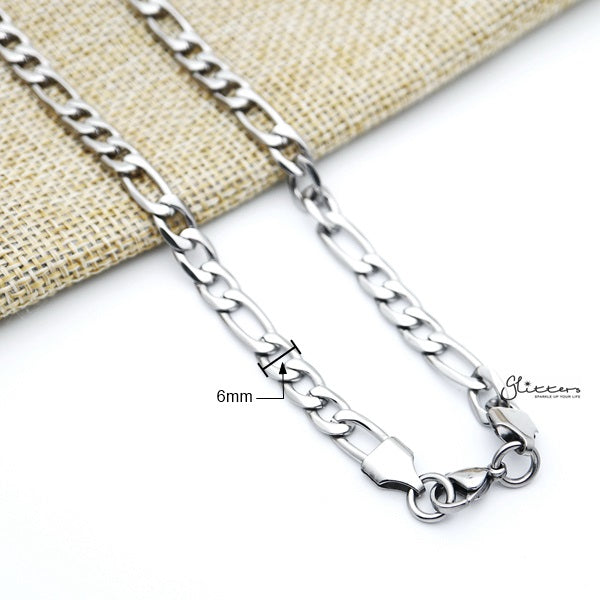Stainless Steel Figaro Chain Men's Necklaces - 6mm width | 61cm length-Chain Necklaces, Jewellery, Men's Chain, Men's Jewellery, Men's Necklace, Necklaces, Stainless Steel, Stainless Steel Chain-sc0013-03_New-Glitters