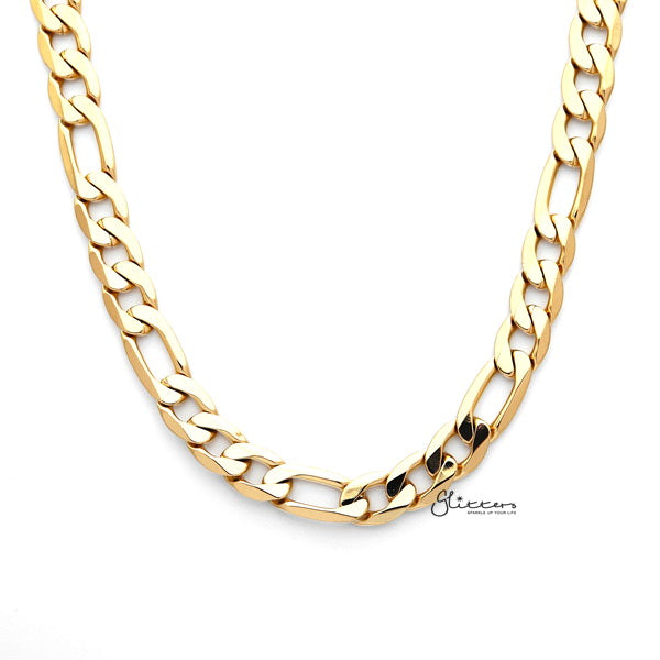 18K Gold I.P Stainless Steel Figaro Chain Men's Necklaces - 9mm width | 61cm length-Chain Necklaces, Jewellery, Men's Chain, Men's Jewellery, Men's Necklace, Necklaces, Stainless Steel, Stainless Steel Chain-sc0021-Glitters