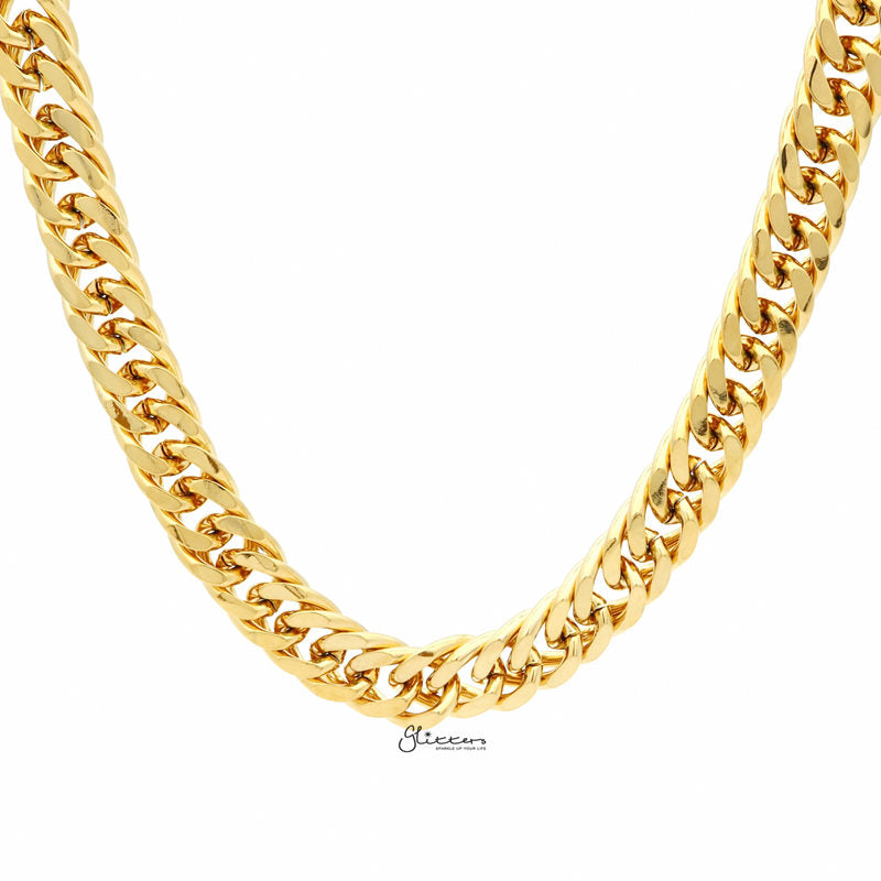 Gold I.P Stainless Steel Curb Link Chain Necklace - 12mm Width-Chain Necklaces, Jewellery, Men's Chain, Men's Jewellery, Men's Necklace, Necklaces, Stainless Steel, Stainless Steel Chain, Stainless Steel Necklace-sc0027-1-Glitters