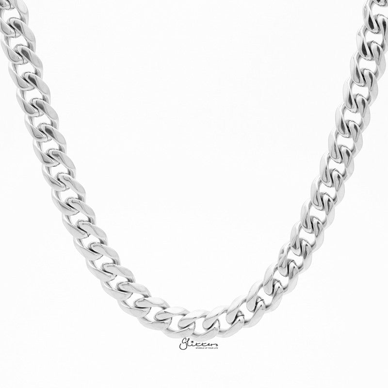 Stainless Steel Beveled Cuban Chain Necklace - 11mm width-Chain Necklaces, Jewellery, Men's Chain, Men's Jewellery, Men's Necklace, Necklaces, Stainless Steel, Stainless Steel Chain-sc0039_1-Glitters