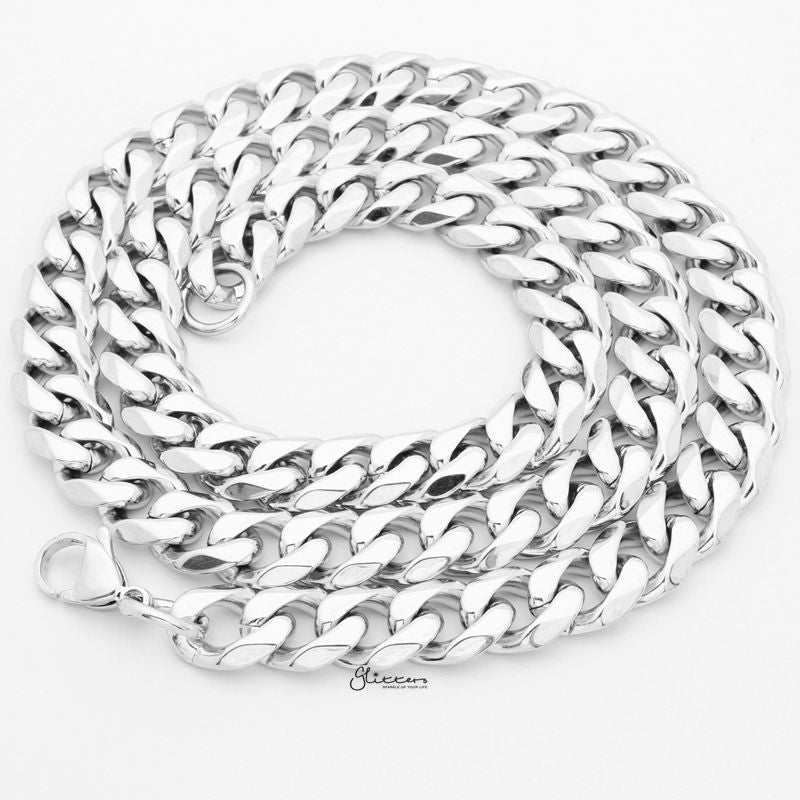 Stainless Steel Beveled Cuban Chain Necklace - 11mm width-Chain Necklaces, Jewellery, Men's Chain, Men's Jewellery, Men's Necklace, Necklaces, Stainless Steel, Stainless Steel Chain-sc0039_2-Glitters