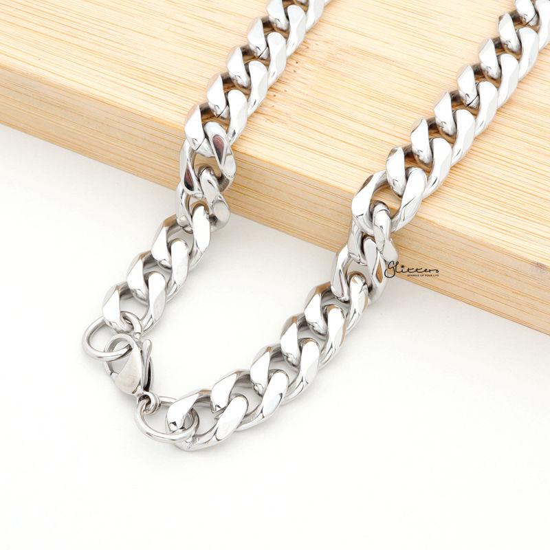 Stainless Steel Beveled Cuban Chain Necklace - 11mm width-Chain Necklaces, Jewellery, Men's Chain, Men's Jewellery, Men's Necklace, Necklaces, Stainless Steel, Stainless Steel Chain-sc0039_3-Glitters