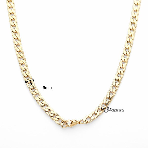 18K Gold I.P Stainless Steel Pattern Link Chain Men's Necklaces - 6mm width | 61cm length-Chain Necklaces, Jewellery, Men's Chain, Men's Jewellery, Men's Necklace, Necklaces, Stainless Steel, Stainless Steel Chain-sc0048-02_New-Glitters