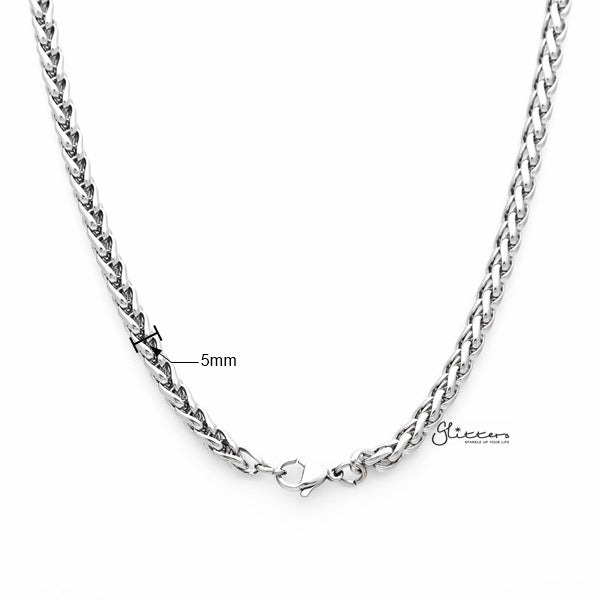 Stainless Steel Braided Wheat Chain Men's Necklaces - 5mm width | 61cm length-Chain Necklaces, Jewellery, Men's Chain, Men's Jewellery, Men's Necklace, Necklaces, Stainless Steel, Stainless Steel Chain-sc0050-02_New-Glitters