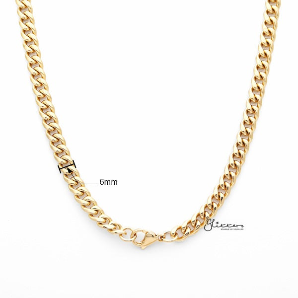 18K Gold I.P Stainless Steel Miami Cuban Curb Chain Men's Necklaces - 6mm width | 61cm length-Chain Necklaces, Jewellery, Men's Chain, Men's Jewellery, Men's Necklace, Miami Cuban Curb Chain, Necklaces, Stainless Steel, Stainless Steel Chain-sc0064-02_New-Glitters