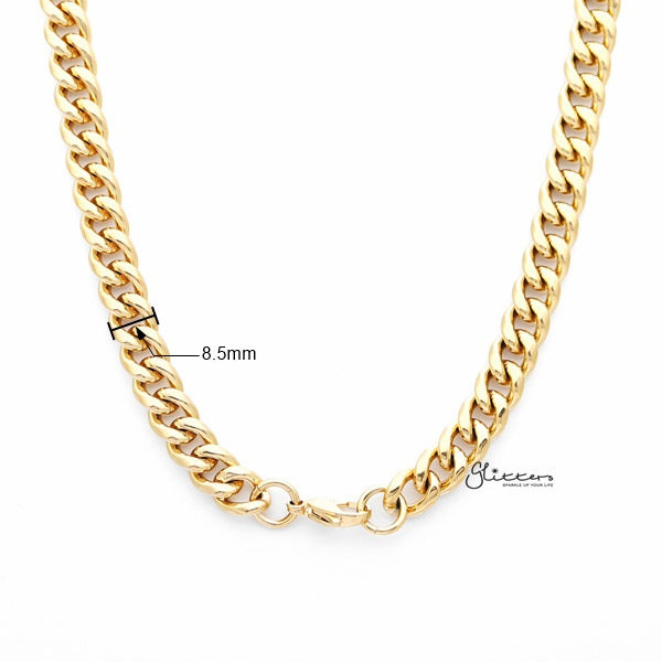 18K Gold I.P Stainless Steel Miami Cuban Curb Chain Men's Necklaces - 8.5mm width | 61cm length-Chain Necklaces, Jewellery, Men's Chain, Men's Jewellery, Men's Necklace, Miami Cuban Curb Chain, Necklaces, Stainless Steel, Stainless Steel Chain-sc0065-02_New-Glitters