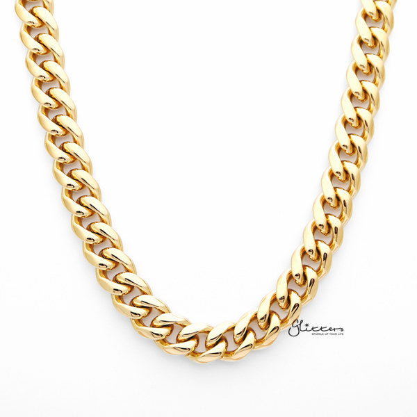 18K Gold I.P Stainless Steel Miami Cuban Curb Chain Men's Necklaces - 10mm width | 61cm length-Chain Necklaces, Jewellery, Men's Chain, Men's Jewellery, Men's Necklace, Miami Cuban Curb Chain, Necklaces, Stainless Steel, Stainless Steel Chain-sc0066-Glitters