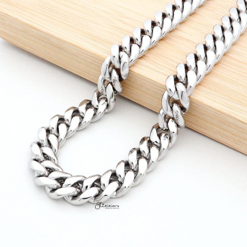 Stainless Steel Miami Cuban Curb Chain Necklace - 12mm Width-Chain Necklaces, Jewellery, Men's Chain, Men's Jewellery, Men's Necklace, Miami Cuban Curb Chain, Necklaces, Stainless Steel, Stainless Steel Chain-sc0076-2-Glitters