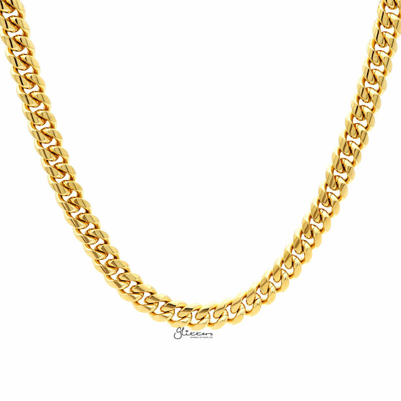 18K Gold Plated Stainless Steel Miami Cuban Curb Chain Necklace - 8mm Width-Chain Necklaces, Jewellery, Men's Chain, Men's Jewellery, Men's Necklace, Miami Cuban Curb Chain, Necklaces, Stainless Steel, Stainless Steel Chain-sc0077-1-Glitters