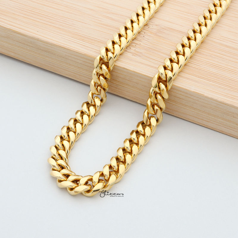 18K Gold Plated Stainless Steel Miami Cuban Curb Chain Necklace - 8mm Width-Chain Necklaces, Jewellery, Men's Chain, Men's Jewellery, Men's Necklace, Miami Cuban Curb Chain, Necklaces, Stainless Steel, Stainless Steel Chain-sc0077-3-Glitters