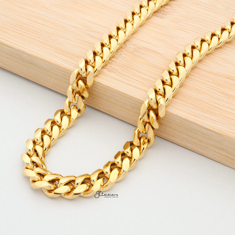 18K Gold Plated Stainless Steel Miami Cuban Curb Chain Necklace - 10mm Width-Chain Necklaces, Jewellery, Men's Chain, Men's Jewellery, Men's Necklace, Miami Cuban Curb Chain, Necklaces, Stainless Steel, Stainless Steel Chain-sc0078-3-Glitters