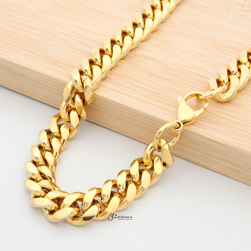 18K Gold Plated Stainless Steel Miami Cuban Curb Chain Necklace - 12mm Width-Chain Necklaces, Jewellery, Men's Chain, Men's Jewellery, Men's Necklace, Miami Cuban Curb Chain, Necklaces, Stainless Steel, Stainless Steel Chain-sc0079-3-Glitters