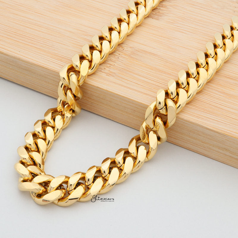 18K Gold Plated Stainless Steel Miami Cuban Curb Chain Necklace - 12mm Width-Chain Necklaces, Jewellery, Men's Chain, Men's Jewellery, Men's Necklace, Miami Cuban Curb Chain, Necklaces, Stainless Steel, Stainless Steel Chain-sc0079-4-Glitters