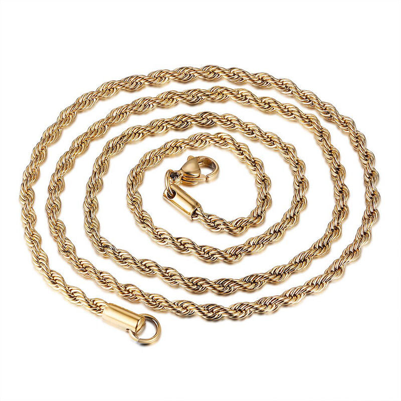 18 Karat Yellow Gold Twisted Chain Long Necklace, 1960s for sale at Pamono