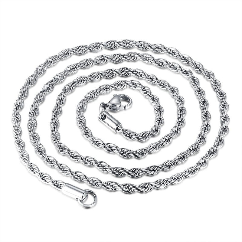 6mm Twisted Rope Stainless Steel Necklace Chain for Men or Women 