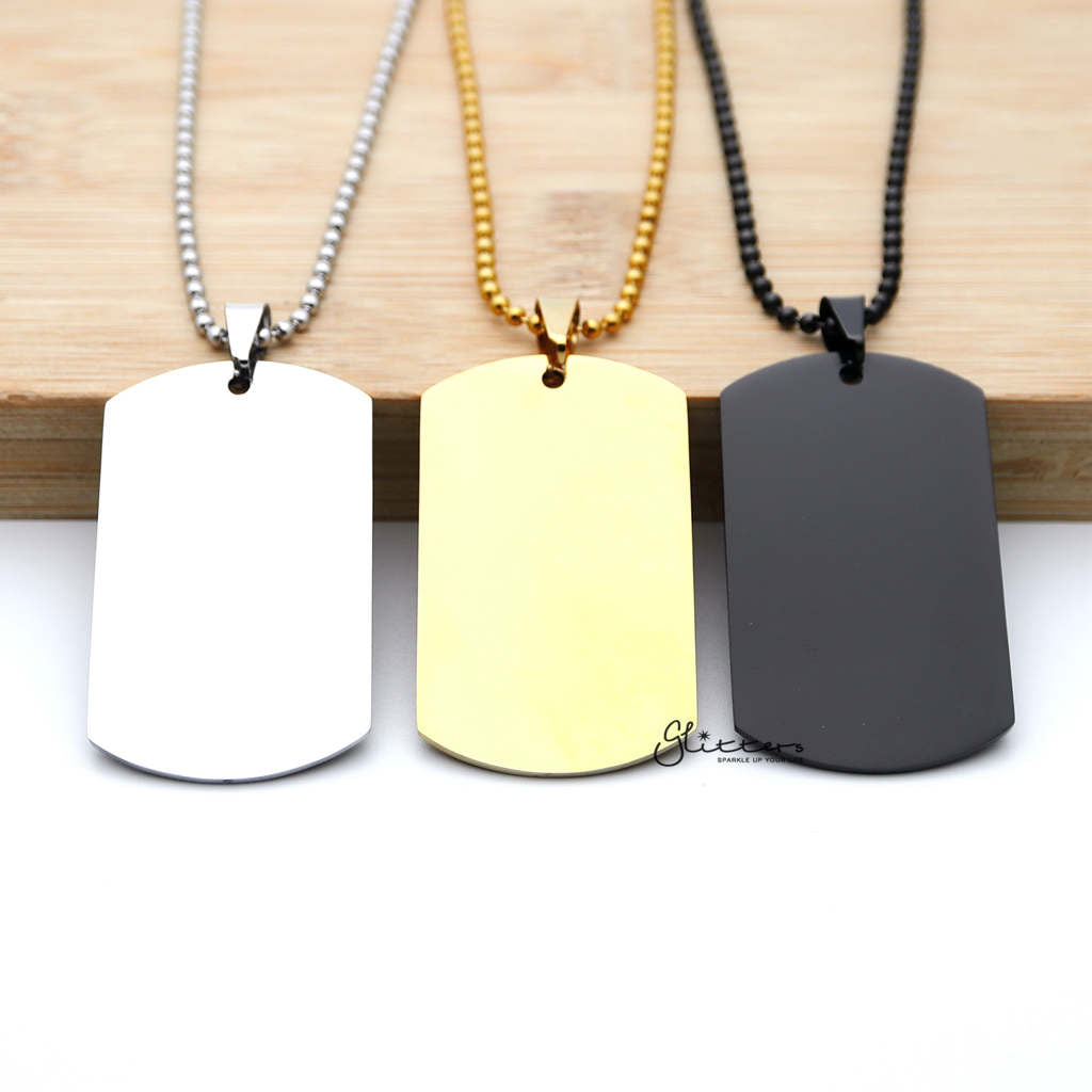 Stainless Steel Dog Tag Necklaces - Engravable- Silver | Gold | Black-Dog Tag, Engravable, Jewellery, Men's Jewellery, Men's Necklace, Necklaces, Pendants, Stainless Steel-sp0001_1000-02-Glitters
