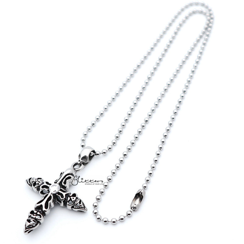 Stainless Steel Skull Cross with C.Z Pendant-Cubic Zirconia, Jewellery, Men's Jewellery, Men's Necklace, Necklaces, Pendants, Stainless Steel, Stainless Steel Pendant-sp0083-w_2__800-Glitters