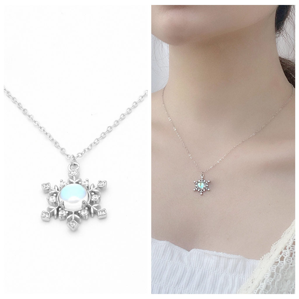 Sterling Silver Snowflake Necklace-Cubic Zirconia, Jewellery, Necklaces, New, Sterling Silver Necklaces, Women's Jewellery, Women's Necklace-sp0174-3_1-Glitters