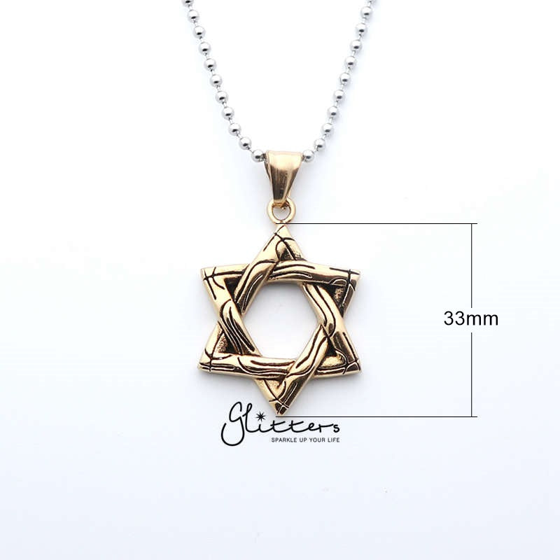 Men's Star of David Stainless Steel Pendant Necklace-18K Gold Ion Plated-Jewellery, Men's Jewellery, Men's Necklace, Necklaces, Pendants, Stainless Steel, Stainless Steel Pendant-sp0218-G_1-Glitters