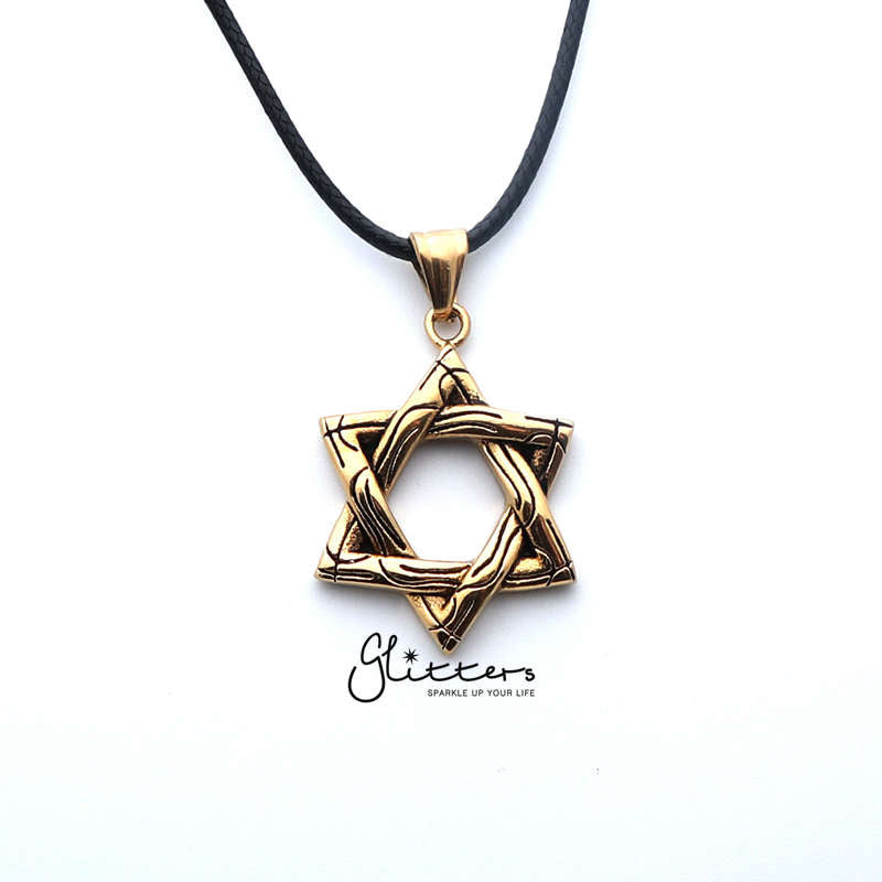 Men's Star of David Stainless Steel Pendant Necklace-18K Gold Ion Plated-Jewellery, Men's Jewellery, Men's Necklace, Necklaces, Pendants, Stainless Steel, Stainless Steel Pendant-sp0218-G_2-Glitters