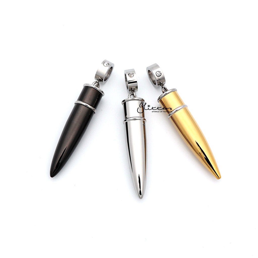 Stainless Steel Openable Bullet Pendant with CZ on Ring - Keepsake | Memorial-Cubic Zirconia, Jewellery, Men's Jewellery, Men's Necklace, Necklaces, Pendants, Stainless Steel, Stainless Steel Pendant-sp0248_01-Glitters