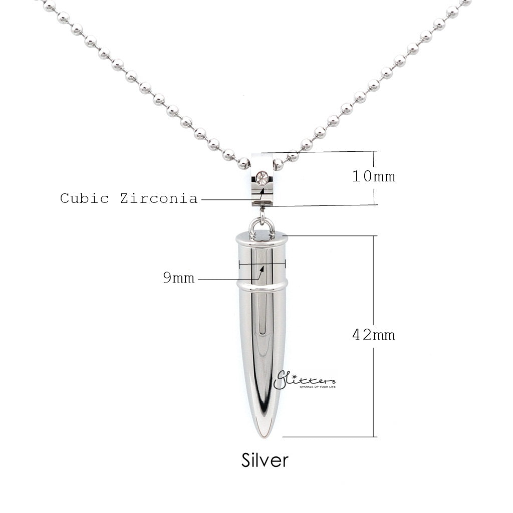 Stainless Steel Openable Bullet Pendant with CZ on Ring - Keepsake | Memorial-Cubic Zirconia, Jewellery, Men's Jewellery, Men's Necklace, Necklaces, Pendants, Stainless Steel, Stainless Steel Pendant-sp0248_03_New-Glitters