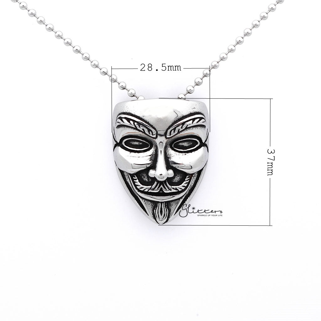 Stainless Steel Anonymous Mask Pendant-Jewellery, Men's Jewellery, Men's Necklace, Necklaces, Pendants, Stainless Steel, Stainless Steel Pendant-sp0261_1000-03_New-Glitters