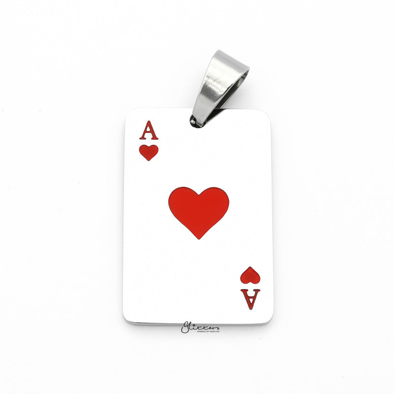 Stainless Steel Ace of Hearts Playing Card Pendant-Jewellery, Men's Jewellery, Men's Necklace, Necklaces, Pendants, Stainless Steel, Stainless Steel Pendant-sp0285-R1_1-Glitters