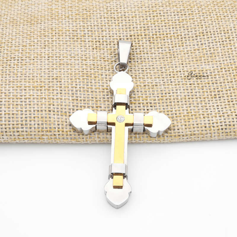 Double Layer Cross Pendant with CZ - Gold-Jewellery, Men's Jewellery, Men's Necklace, Necklaces, Pendants, Stainless Steel, Stainless Steel Pendant-sp0308-g1_800-Glitters
