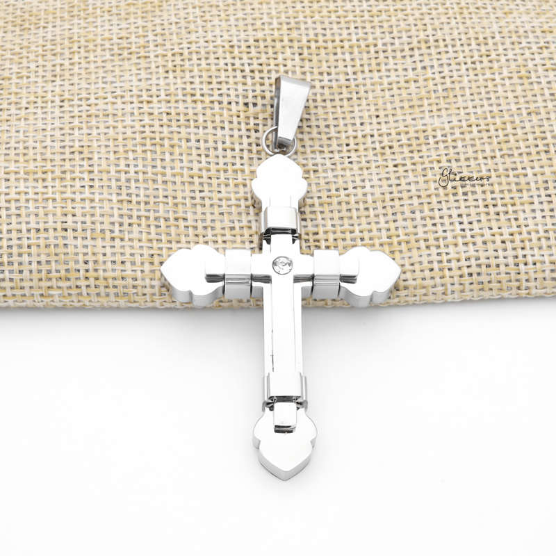 Double Layer Cross Pendant with CZ - Silver-Jewellery, Men's Jewellery, Men's Necklace, Necklaces, Pendants, Stainless Steel, Stainless Steel Pendant-sp0308-s1_800-Glitters