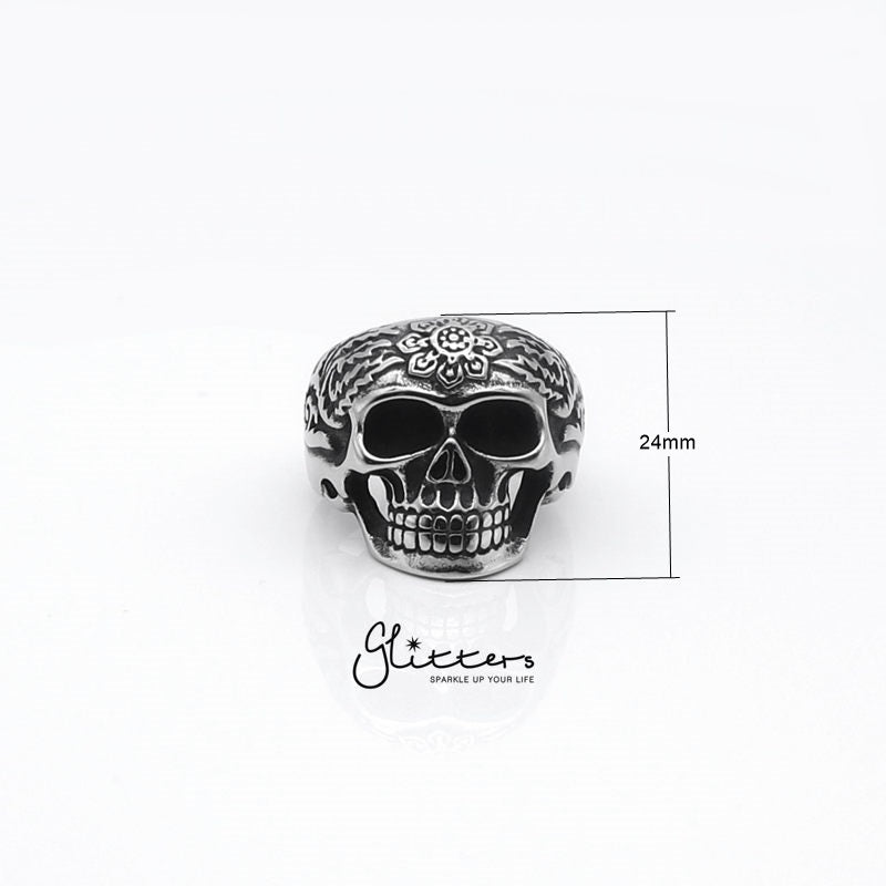 Stainless Steel Decorated Day of the Dead Sugar Skull Ring-Jewellery, Men's Jewellery, Men's Rings, Rings, Stainless Steel, Stainless Steel Rings-sr0142_1__New-Glitters