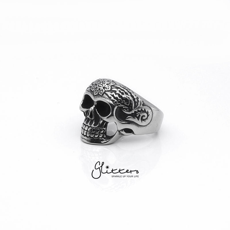 Stainless Steel Decorated Day of the Dead Sugar Skull Ring-Jewellery, Men's Jewellery, Men's Rings, Rings, Stainless Steel, Stainless Steel Rings-sr0142_2-Glitters
