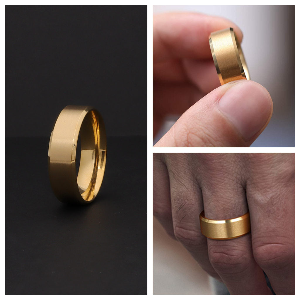 18K Gold Ion-Plated Stainless Steel 8mm Wide Beveled Edge Band Rings-Jewellery, Men's Jewellery, Men's Rings, Rings, Stainless Steel, Stainless Steel Rings-sr0220-5-Glitters