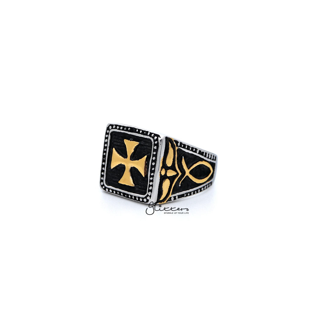 Stainless Steel Antiqued Two Tone Cross Casting Men's Rings-Jewellery, Men's Jewellery, Men's Rings, Rings, Stainless Steel, Stainless Steel Rings-sr0246_1000-02-Glitters
