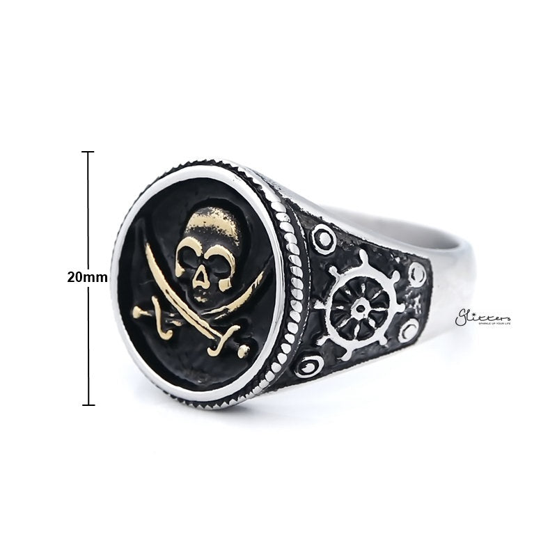 Gold Pirate Skull Crossbones Swords Stainless Steel Men's Ring-Jewellery, Men's Jewellery, Men's Rings, Rings, Stainless Steel, Stainless Steel Rings-sr0273_3__1_New-Glitters
