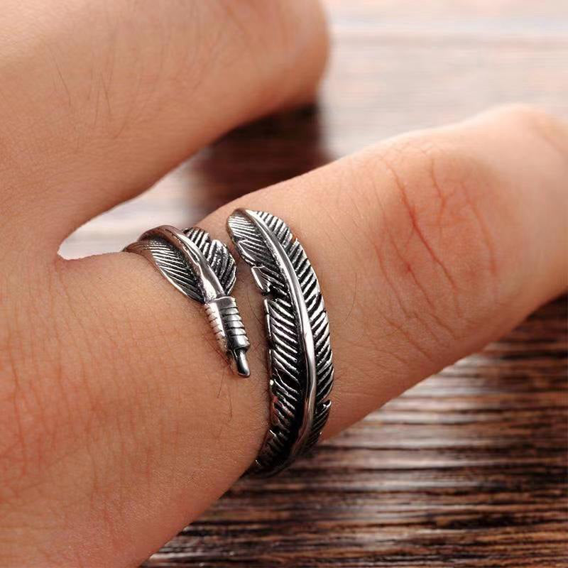 Stainless Steel Feather Ring - Silver-Jewellery, Men's Jewellery, Men's Rings, Rings, Stainless Steel, Stainless Steel Rings, Women's Rings-sr0286-4_1-Glitters