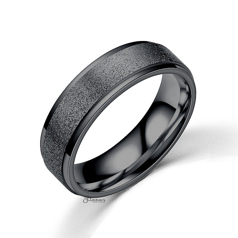 Stainless Steel Sandblasted Finish Band Ring - Black-Jewellery, Men's Jewellery, Men's Rings, Rings, Stainless Steel, Stainless Steel Rings-sr0294_1-Glitters