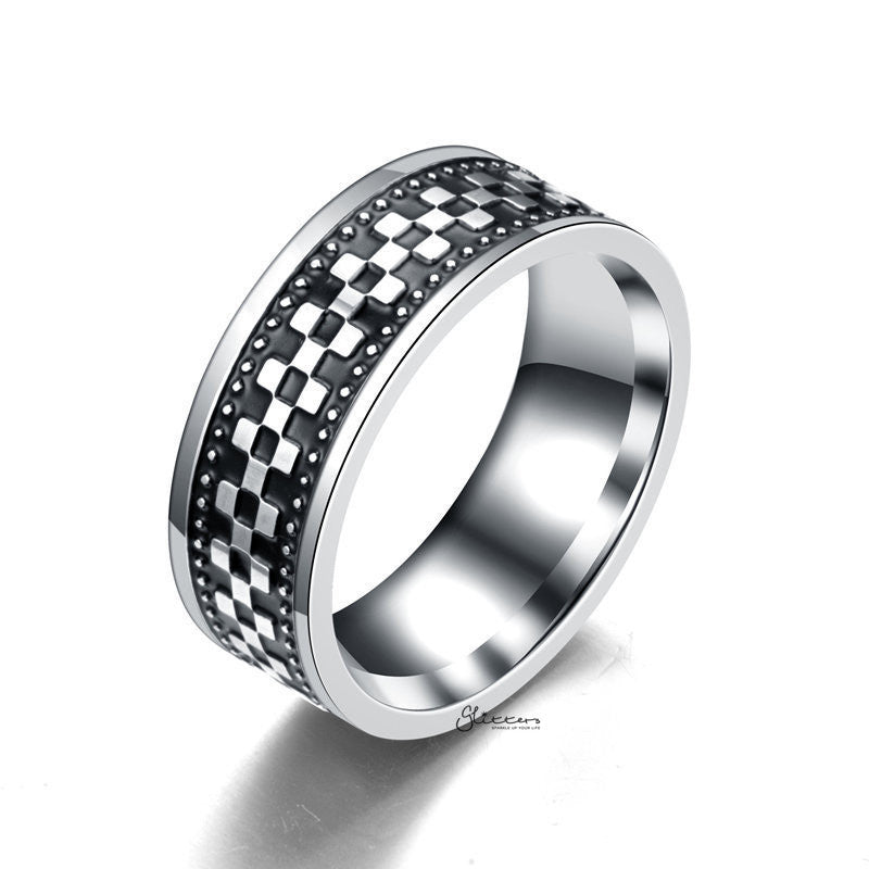 Stainless Steel Checkerboard Band Ring-Jewellery, Men's Jewellery, Men's Rings, Rings, Stainless Steel, Stainless Steel Rings-sr0295_1__1-Glitters
