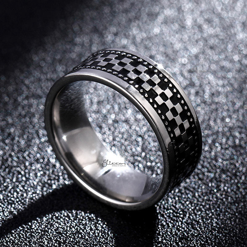 Stainless Steel Checkerboard Band Ring-Jewellery, Men's Jewellery, Men's Rings, Rings, Stainless Steel, Stainless Steel Rings-sr0295_2__1-Glitters