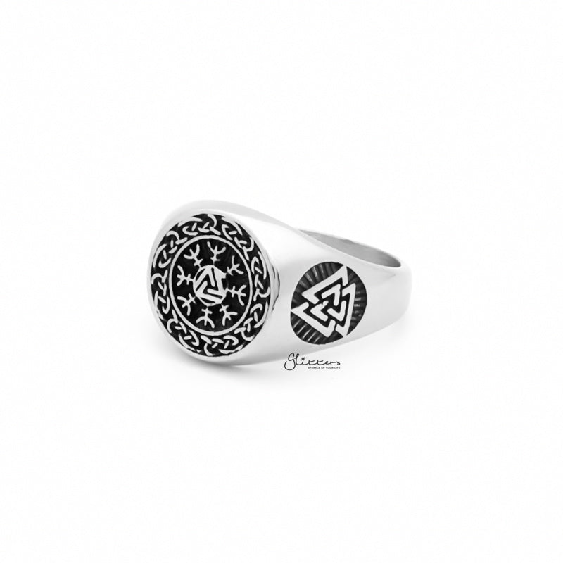 Valknut Stainless Steel Ring with Helm of Awe Symbol-Jewellery, Men's Jewellery, Men's Rings, Rings, Stainless Steel, Stainless Steel Rings-sr0298-2_1-Glitters
